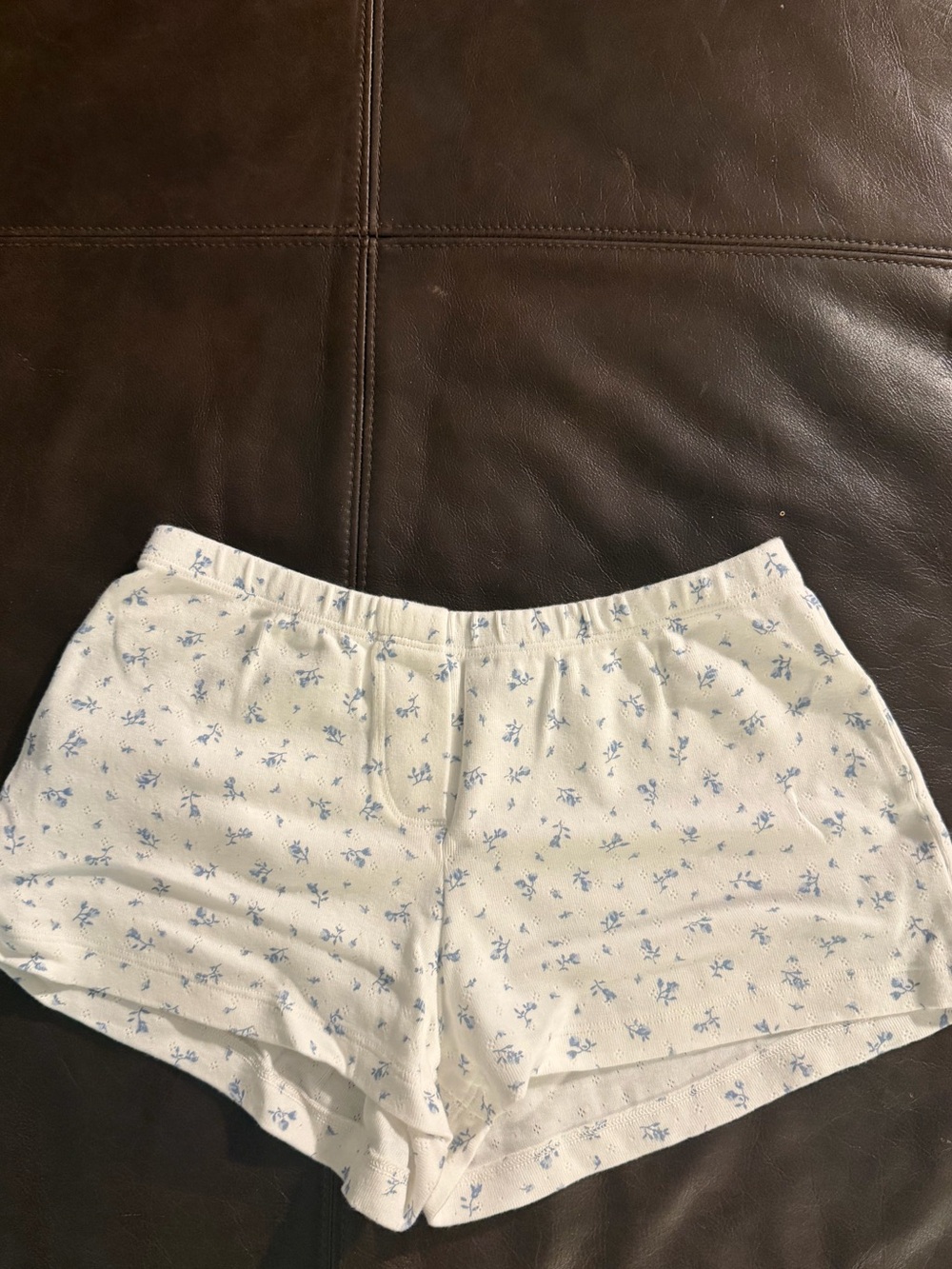 Brandy Melville White Sleep Shorts with Light Blue Floral Print